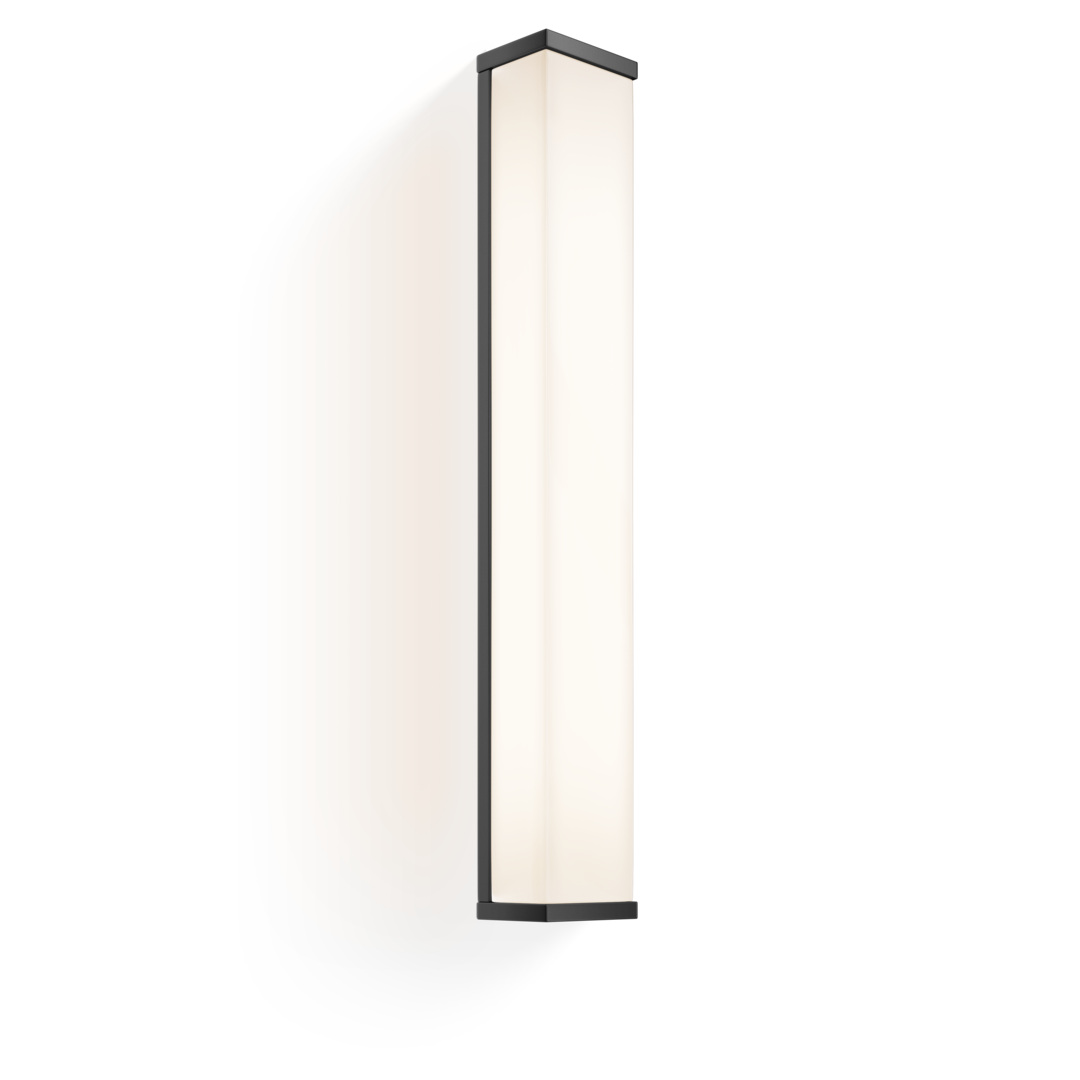 A matte black, rectangular LED bathroom wall light fixture with a visible LED panel and a matt black finish.