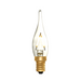 Clear candle light bulb with gold base on a white background