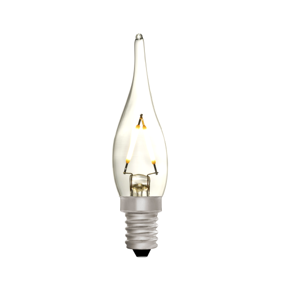 Clear LED candle light bulb on a white background