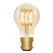 Vintage-style light bulb with clear glass and gold base on a white background
