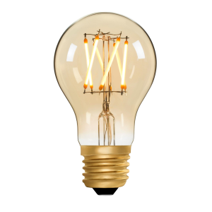 Vintage-style light bulb with clear glass on a white background