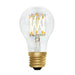 Clear light bulb with gold base on a white background