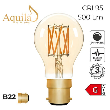 Aquila light bulb with B22 base on a white background