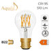 Aquila LED light bulb with clear glass and gold base on a white background
