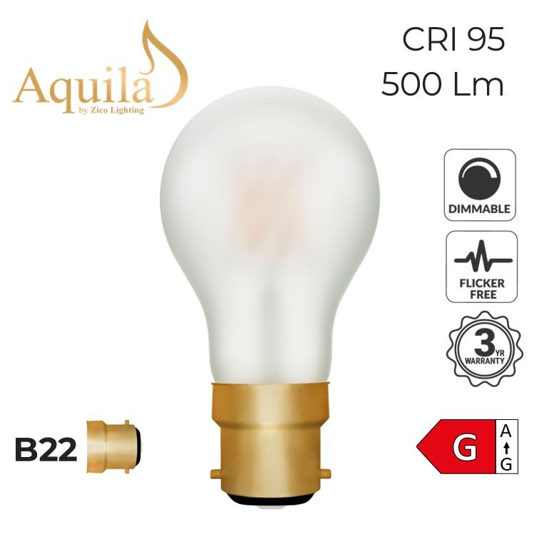 Aquila light bulb with specifications on a white background
