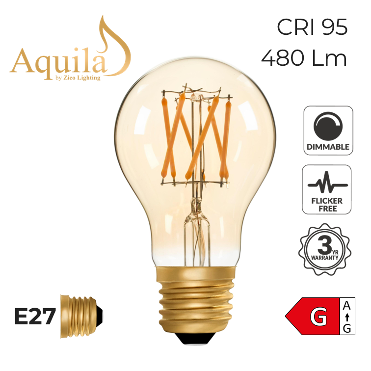 Aquila light bulb with E27 base on a white background