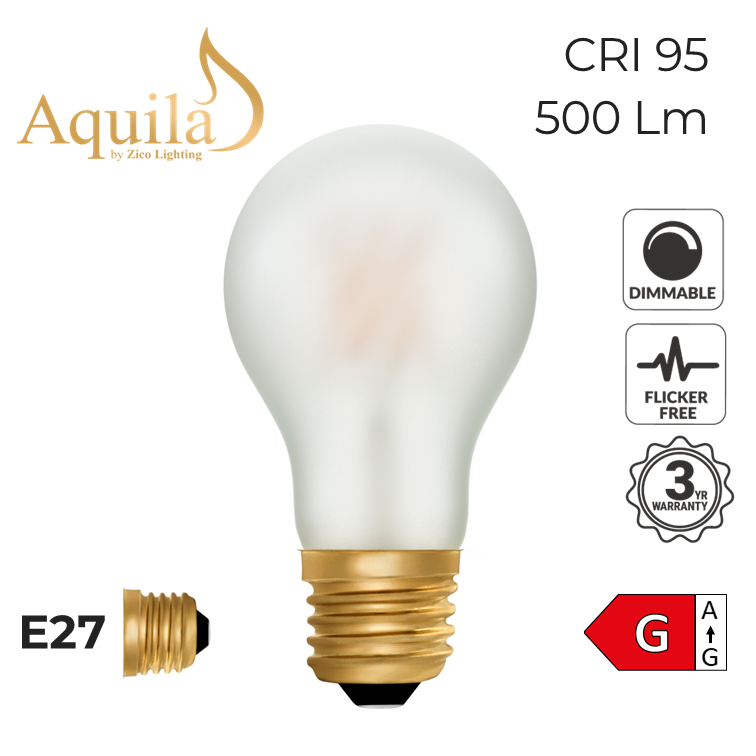 Aquila light bulb with specifications on a white background