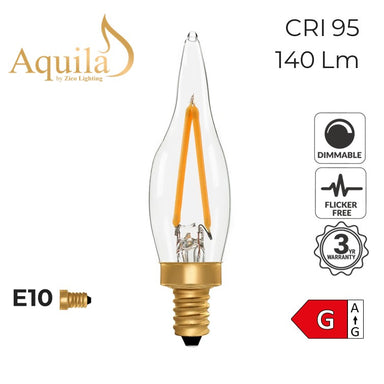 LED candle bulb with specifications on a white background