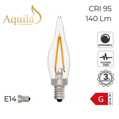 LED candle bulb with specifications on a white background
